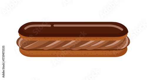 Chocolate eclair with dark shiny icing and a ridged cream filling