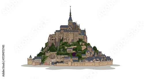Mont SaintMichel illustration a fortified island with buildings castle and tower