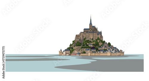 Mont SaintMichel is a medieval abbey built on a rocky islet surrounded by water