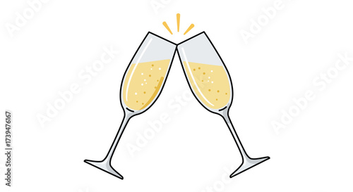 Two champagne glasses are toasting sparkling at their intersection The drinks are bubbly and golden