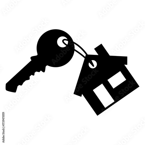 Logo nueva casa. Icono silueta de llave con llavero con forma de casa