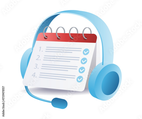 headset and calendar check mark concept for online meeting schedule