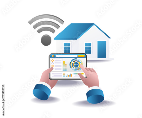 home automation concept with tablet control for smart living and iot devices