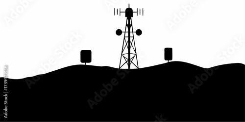 A modern communication tower rises above the landscape, representing connectivity, technology, and the future of global communication networks in a digital world