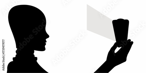 Intriguing silhouette reveals a modern robot's profile, holding a futuristic device, hinting at innovative technology and artificial intelligence advancements