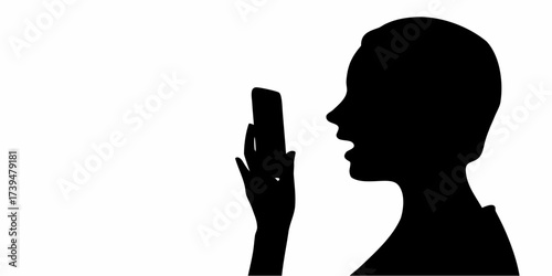 Silhouette of woman talking on phone, expressing emotion, perfect for communication apps, business calls, customer service, and connectivity visuals