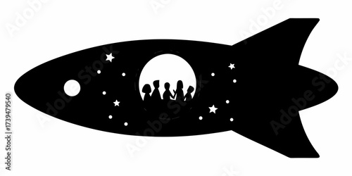 Inspiring journey with kids on a playful rocket ship adventure, exploring the universe together with stars and planets for educational games and books