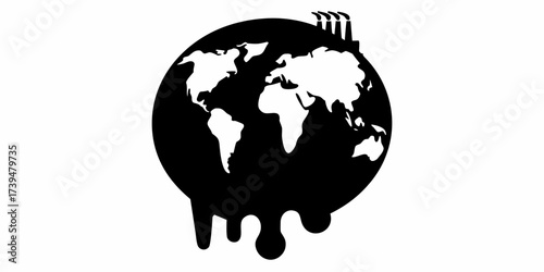 Urgent call to action for climate change awareness featuring a melting world globe and factories emitting smoke, perfect for environmental campaigns
