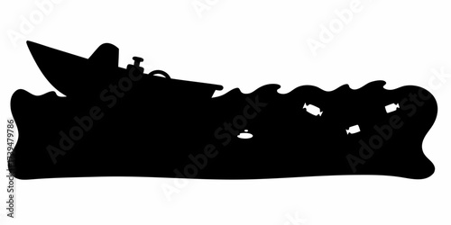 Dramatic silhouette of boat sailing on choppy seas, ideal for nautical themes, adventure stories, and maritime designs, evoking feelings of excitement and exploration