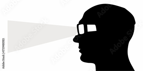Envision cutting-edge augmented reality with a human silhouette wearing smart glasses, representing innovation and technological advancement for the future