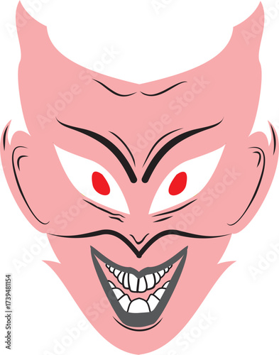 Scary Demon Face Vector Illustration with Red Eyes and Creepy Smile