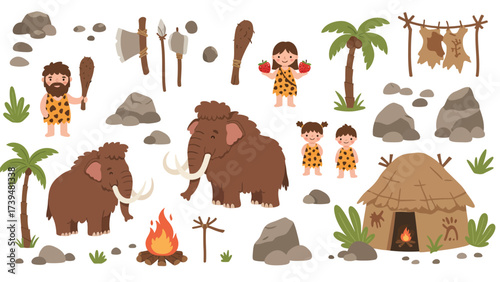 Prehistoric Stone Age Life Elements Vector Collection