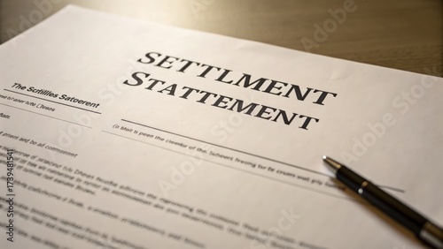 Detailed settlement statement document with pen on table