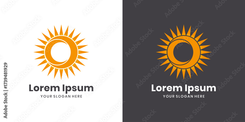 Fototapeta premium Sun logo design with orange sun rays