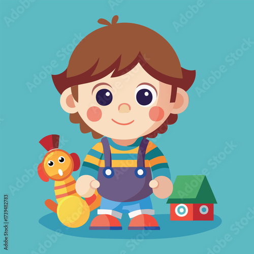 Vector illustration of a little boy with a toy