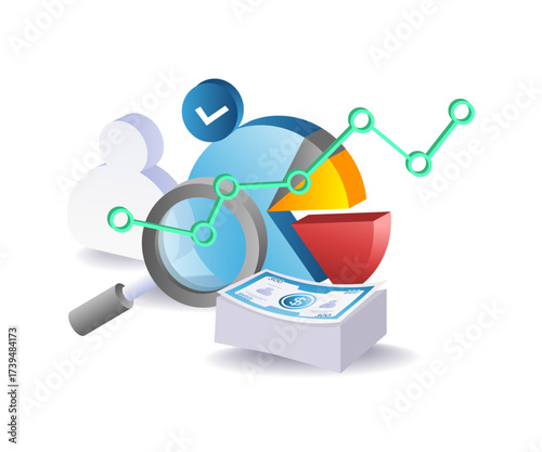 financial graph showing business system analysis illustration
