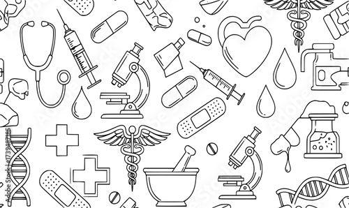 Seamless pattern Healthcare and Medical, medical element background. Vector illustration