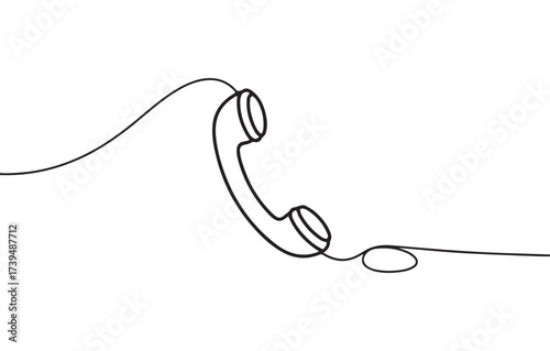 Old telephone handset line art vector illustration, communication technology minimal sketch design