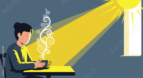 Person enjoying a warm cup of coffee in a sunlit room.