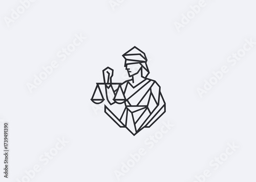 A geometric style line art logo of Nemesis with scales of justice, symbolizing balance, retribution, and fairness