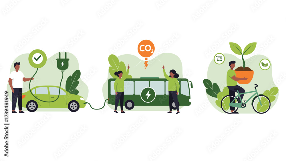 Fototapeta premium Sustainable Transportation Choices: Electric Vehicles, Public Transit, and Cycling for a Green Future