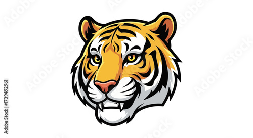 Striking Cartoon Tiger Head Illustration with Bold Lines and Vibrant Colors