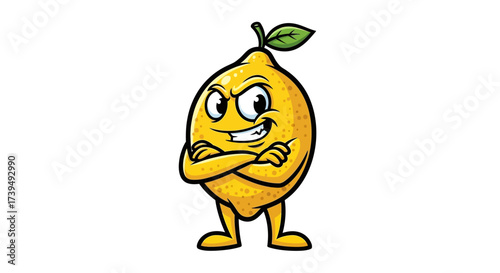 Aggressive Lemon Cartoon Character with Arms Crossed and determined expression illustration