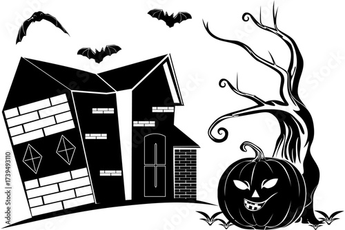 halloween house with pumpkin