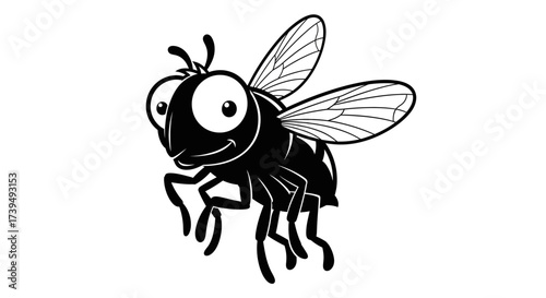 Cartoon fly with big eyes on a white background for children illustration