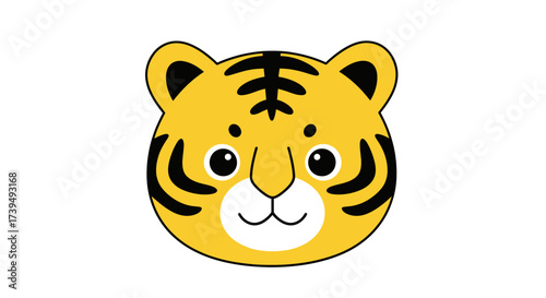Cute tiger cartoon face, adorable animal illustration for kids and creative projects