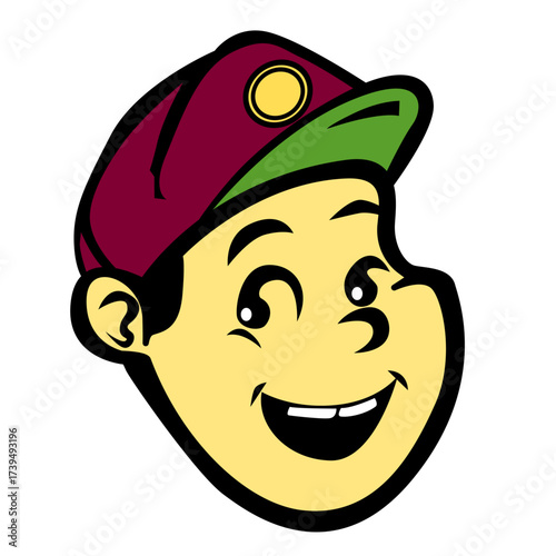 Illustration of a boy's face with a cap