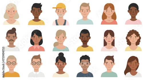 Diverse Avatar Heads Collection: People of Different Genders, Ages, and Ethnicities