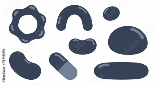 Collection of Abstract Dark Blue Organic Shapes and Forms.