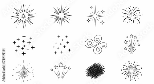 Collection of Black and White HandDrawn Style Graphic Elements.