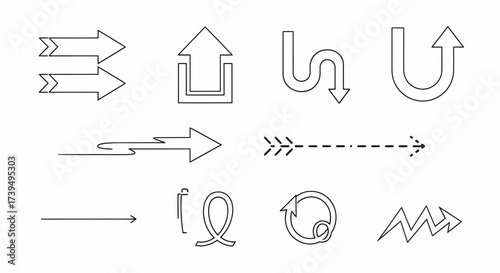Collection of Diverse Outline Arrow Icons and Symbols.