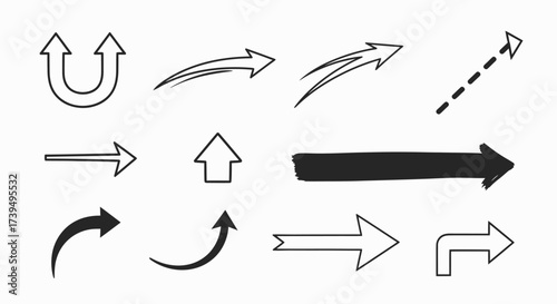 Collection of Various Black Arrows Pointing in Different Directions.