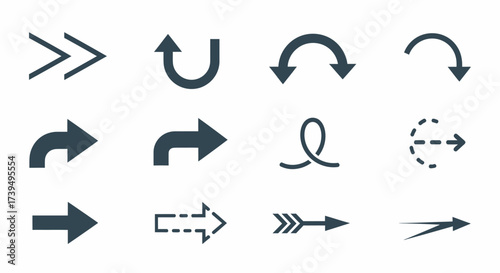 Collection of Various Dark Blue Arrows Pointing in Different Directions.