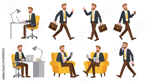 Businessman Daily Routine: Work, Communication, and Office Life Activities