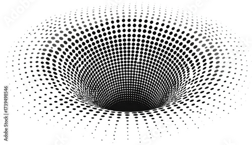 3D-rendered, graphic illustration of a black hole or vortex using a dot pattern for depth