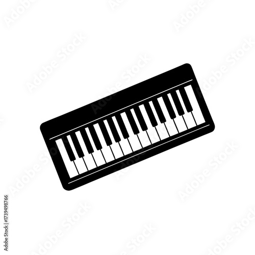 Illustration of a black and white piano on transparent background