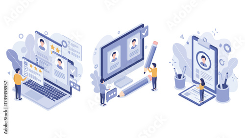 Isometric Digital HR and Recruitment Process Illustrations Set