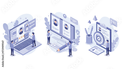 Online Recruitment, Human Resources & Candidate Selection Isometric Illustrations