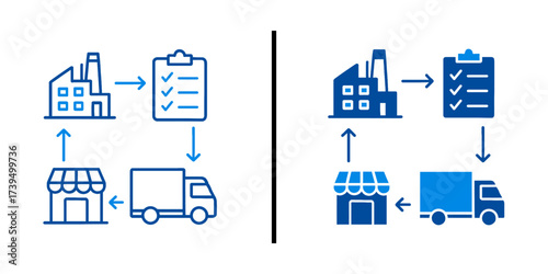 Fotografie Supply Chain Logistics Management Process Factory to Store Delivery Icon Set Wor