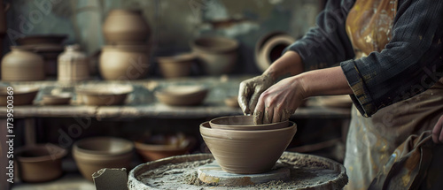 Wallpaper Mural Cinematic close-up of a woman’s hands shaping clay during a pottery session. Artistic atmosphere capturing the tactile process and focus in a creative studio. Torontodigital.ca
