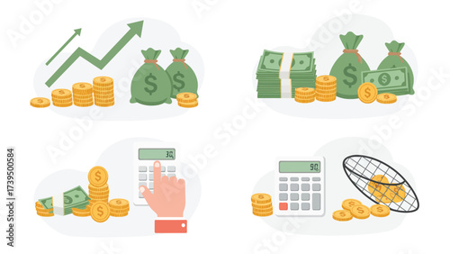 Financial Growth, Savings, And Budgeting Concepts Vector Set