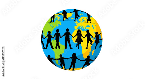 Global Harmony: Children United Around the World Depicted in a Symbolic Illustration