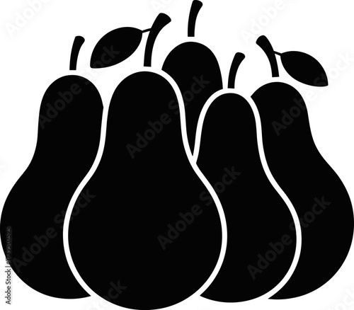 Illustrative Silhouette of a Cluster of Five Ripe Pears Designed for Bundle Packaging Concepts Featuring Natural Fruit Elements