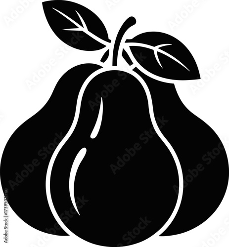 Elegant Silhouette Design of Two Pears with Leaves a Classic Fruity Emblem Perfect for Packaging and Branding Projects
