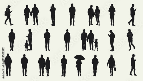 Diverse People Silhouettes Collection for Urban Life and Crowd Scenes