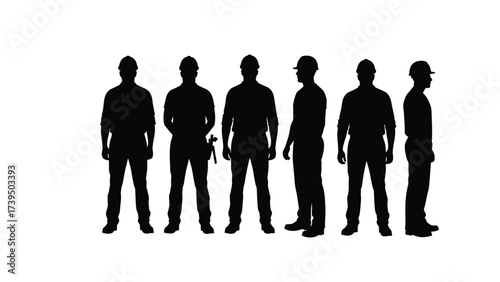 Professional Construction Workers Silhouettes In Hard Hats On White